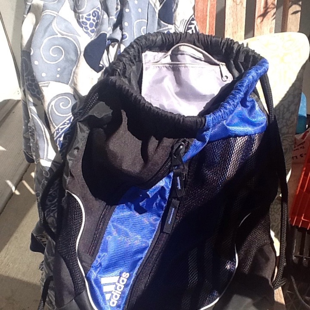 Adidas Pull String Backpack, Lined, 3 Pockets - image 2